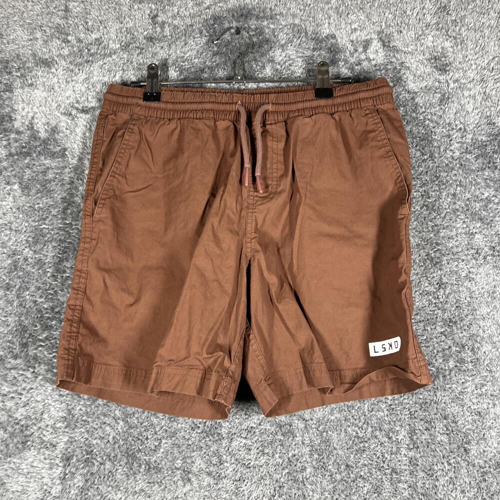 LSKD Shorts Mens S Brown Chino Cotton Spandex Drawstring Elastic 9 Inseam